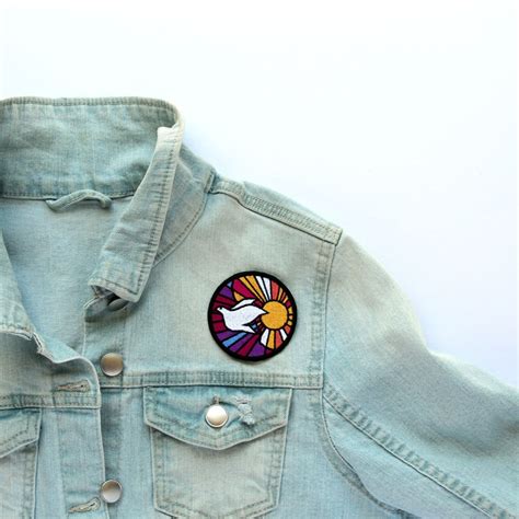 Peace Dove Embroidered Patch Iron On White Dove Rainbow Etsy