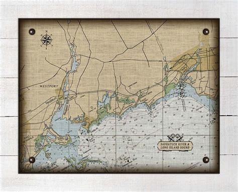 Westport And Southport Ct Nautical Chart Board Mounted Canvas Print