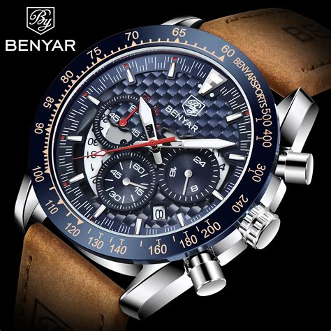 BENYAR Rel Gio De Quartzo Imperme Vel Masculino Pulseira De Couro Cron