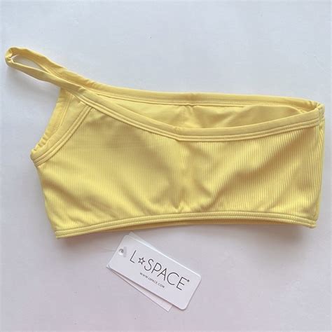 L Space Swim Lspace Womens Axel Yellow One Shoulder Crop Beachwear Bikini Swim Top Small