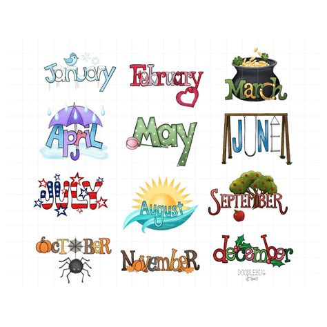 Month Name Digital Planner Stickers Monthly Calendar Clipart Etsy