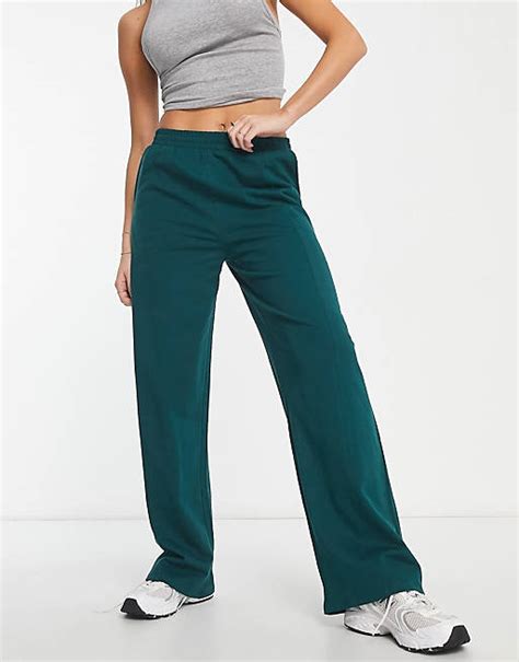 Asos Design Straight Leg Sweatpants In Dark Green Asos