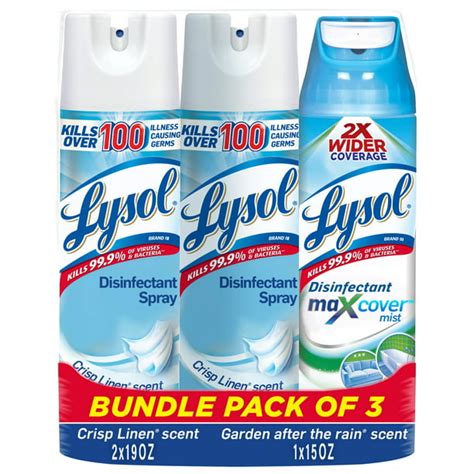 Lysol Disinfectant Spray 3ct Max Cover 1x19oz Crisp Linen 2x19oz