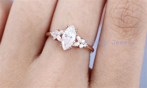 Marquise Cut Moissanite Blossom Engagement Ring With Double Etsy