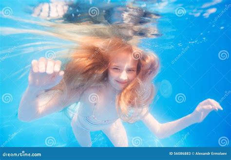 Smiling Blonde Haired Teen Girl Underwater Stock Image Image Of