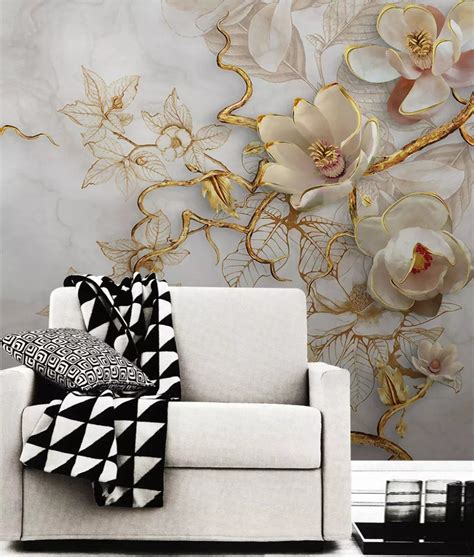 Custom Any Size D Wall Murals Wallpaper Embossed Magnolia Flower D