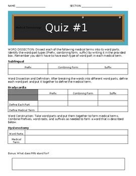 Introduction To Medical Terminology Quiz Tpt