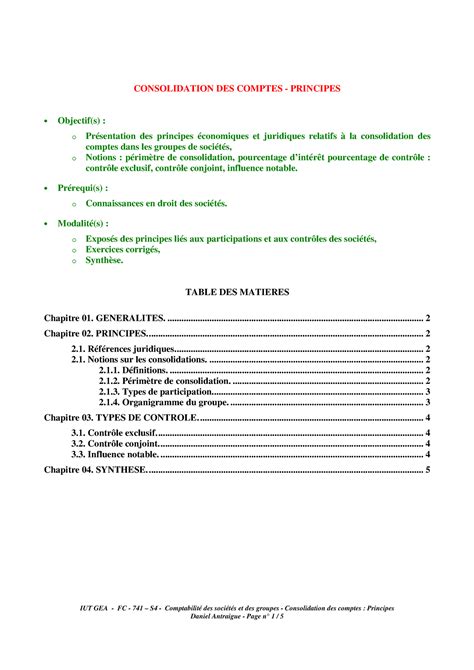 17 CONSOLIDATION DES COMPTES PRINCIPES IUT GEA FC 741 S4