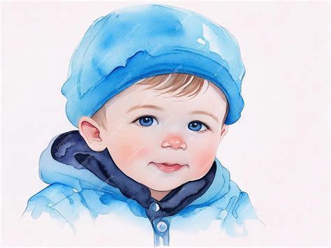 Premium Photo Watercolor Illustration Cute Baby Boy And Generated By Ai