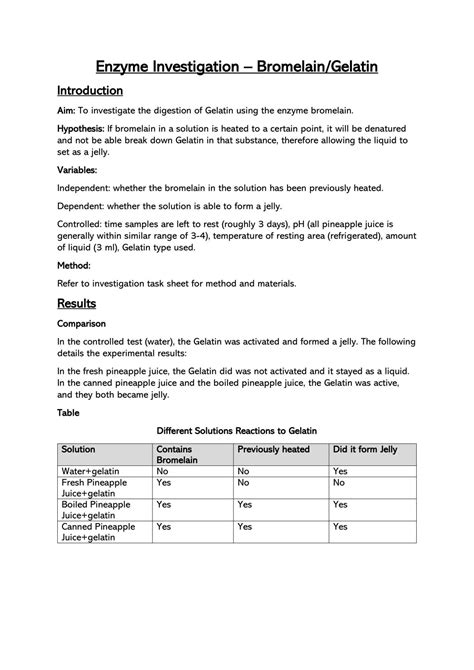 Enzyme Investigation - Bromelain | Human Biology - Year 11 WACE | Thinkswap