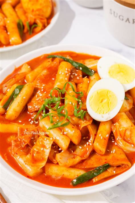 Tteokbokki Korean Spicy Rice Cake Two Plaid Aprons