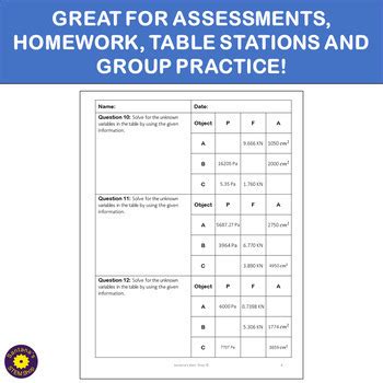 Pressure Formula Practice Problems: Notes and Worksheets for Physics