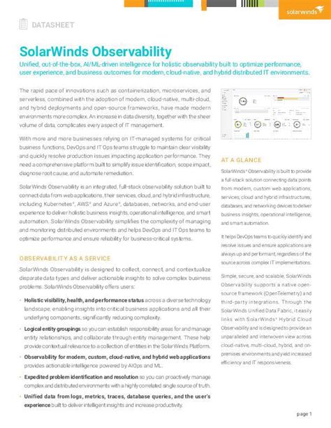 Solarwinds Observability Overview Datasheet Solarwinds