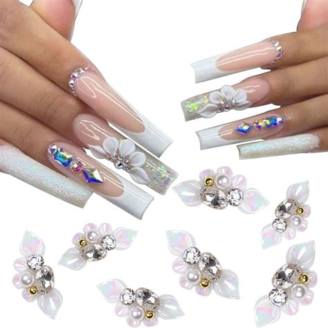 50 Pcs 3d Acrylic Flower Nail Charms Flowers Star Nail