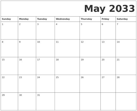 May 2033 Free Printable Calendar