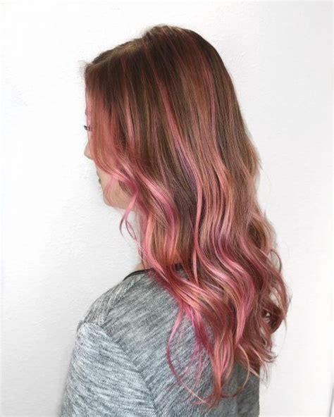 Brown Hair With Pastel Pink Highlights