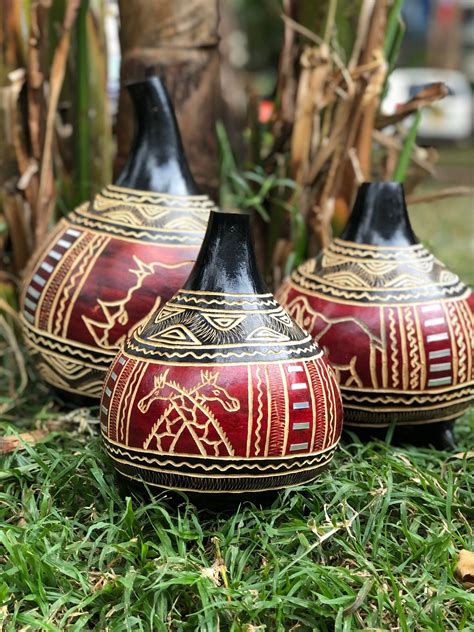 African Calabash Set. Hand Carved Calabash. Animal Print | Etsy | Hand ...