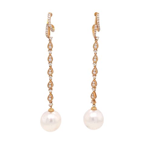 Diamonds And South Sea Pearl Dangling Leaf Earrings At Stdibs