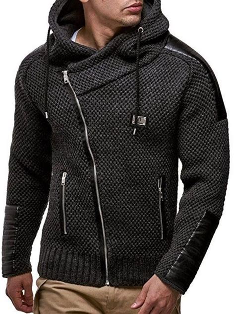 Standard Plain Hooded Zipper Slim Sweater Men Sweater Knitwear Men Mens Outfits