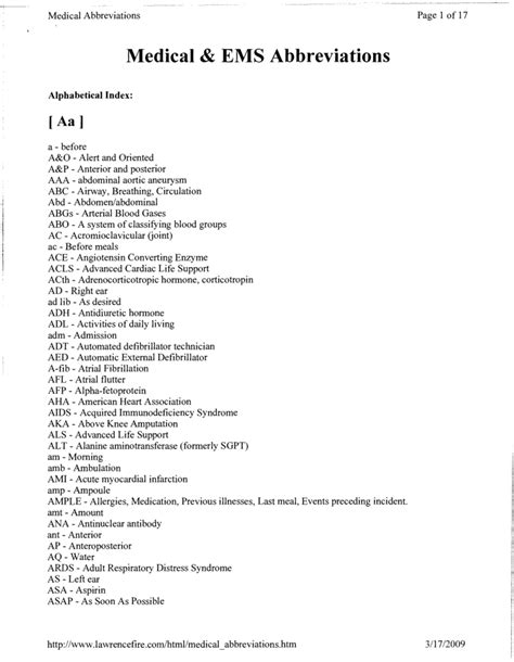 Medical And Ems Abbreviations