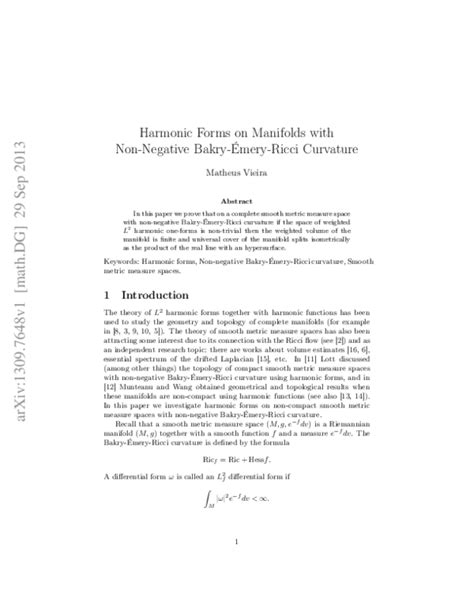 Pdf Harmonic Forms On Manifolds With Non Negative BakryÉmeryricci