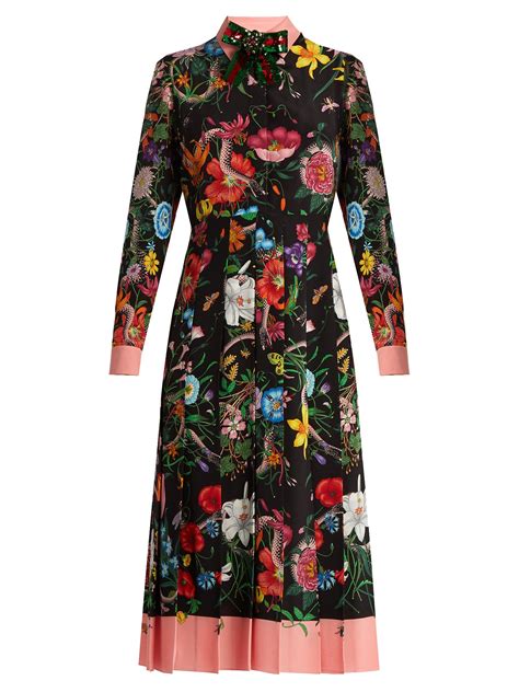 Gucci Floral And Snake-print Silk Midi Dress in Black | Lyst