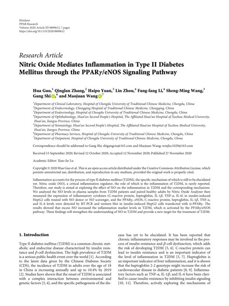 Pdf Nitric Oxide Mediates Inflammation In Type Ii Diabetes Mellitus