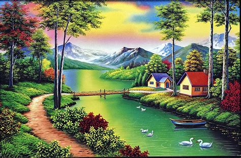 How To Draw Beautiful Nature Scenery With Village Girl Figure Oil ...