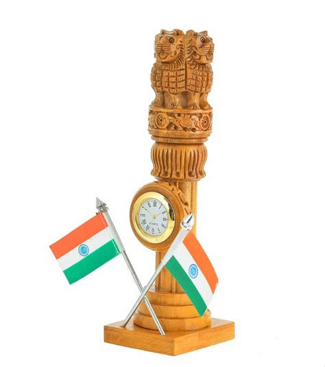 Pen Holder Wooden Ashok Stambh With Watch Flag Manufacturer From Jaipur