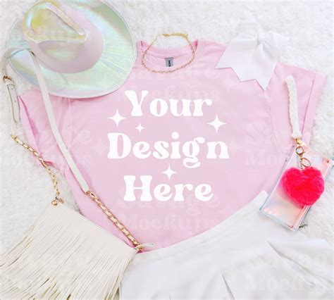 Light Pink Gildan 5000 Mockup Light Pink Gildan Mockup Flat Lay Mockup