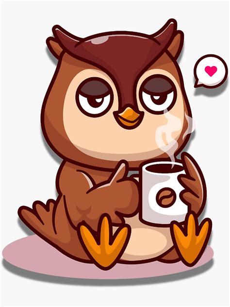 Cute Chibi Owl Drinking Its Beloved Hot Chocolate Chibi Owl Hot Chocolate Sticker For