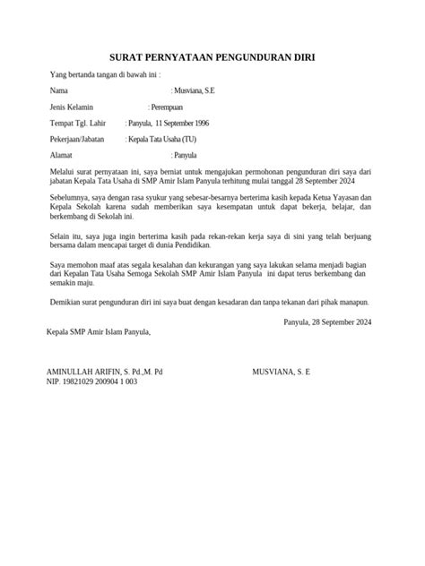 surat pengunduran diri kepala tu smp
