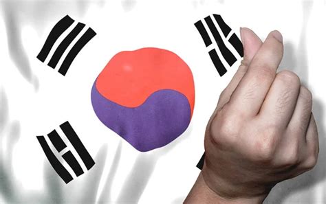 Flag Of Korea And Finger Heart Symbol Symbol Of Victory And Love Soft