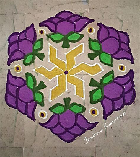 Flowers Kolam 15 Dots Colour Kolam Kolams Of India