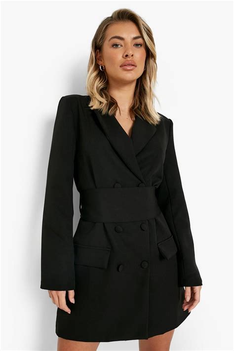 Obi Tie Waist Pocket Detail Blazer Dress Boohoo