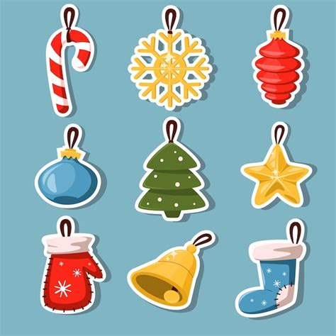 Conjunto De Pegatinas De Navidad Juguetes De Rbol De Navidad Vector