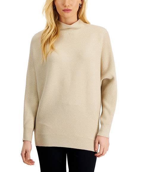 T Tahari Women S Funnel Neck Dolman Sleeve Shine Sweater Macy S