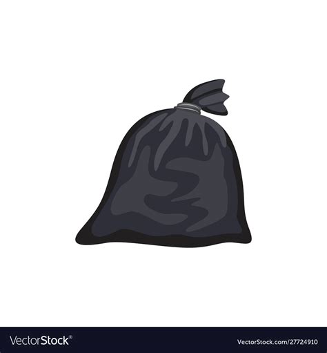 Black Plastic Trash Bag Tied Into Knot Standing Vector Image