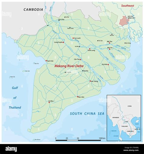 Detailed vector map of Mekong Delta in Vietnam Stock Photo - Alamy