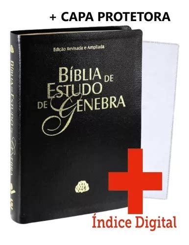 Bíblia De Estudo De Genebra Couro Sintético Preta Índice Capa