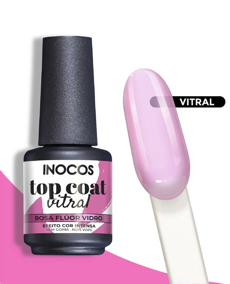 Inocos Top Coat Vitral Rosa Fluor Vidro 15ml TwoCharm Cosméticos