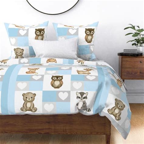 Blue Woodland Animals Quilt Baby Boy Fabric Spoonflower