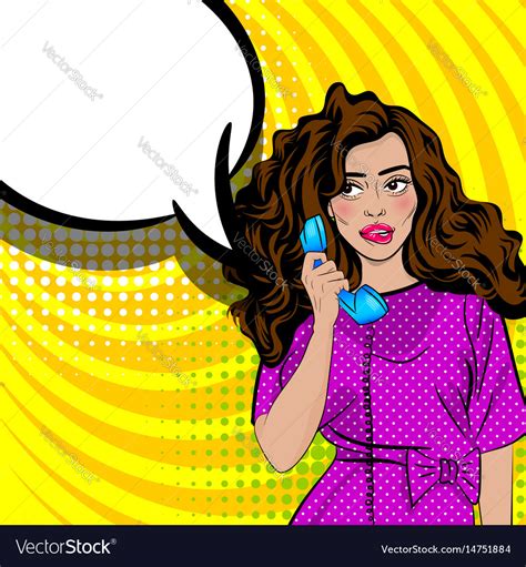 Pop Art Cartoon Woman Talk Hold Hand Retro Phone Vector Image