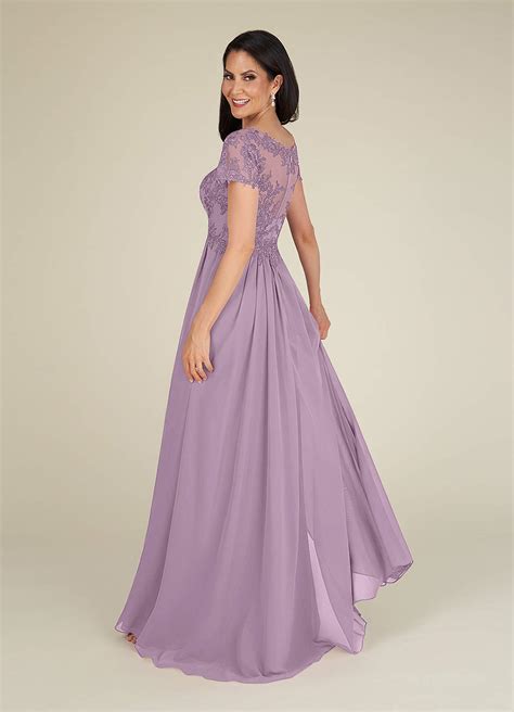 Wisteria Azazie Dunja A Line V Neck Lace Chiffon Floor Length Dress