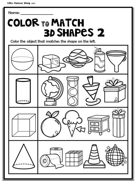 Math Worksheets 2d And 3d Shapes Activities And Worksheets For Kindergarten Shapes Matching Etsy