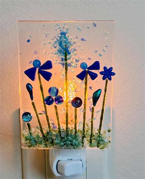 Blue Flower Night Light Fused Glass Night Light Flower Night Light Glass Night Light