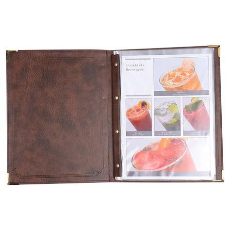 PU Leather Material Menu Holder For Restaurant 7 Sheets Pocket Menu