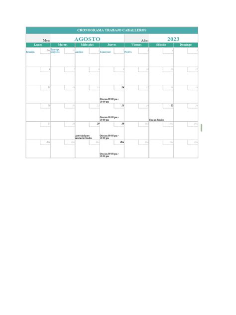 plantilla excel calendario mensual trabajo  calendario