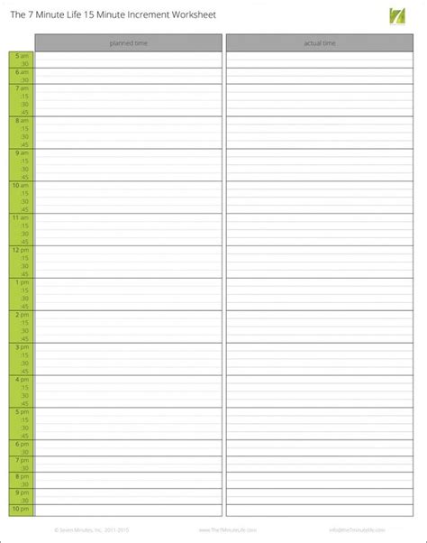 Time Management Sheet 15 Minute Increments