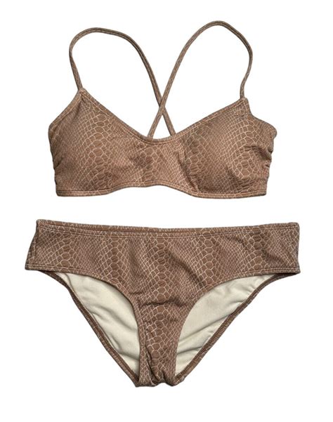 Hula Honey Nude Snake Print 2 Piece Swimsuit Bikini S Gem